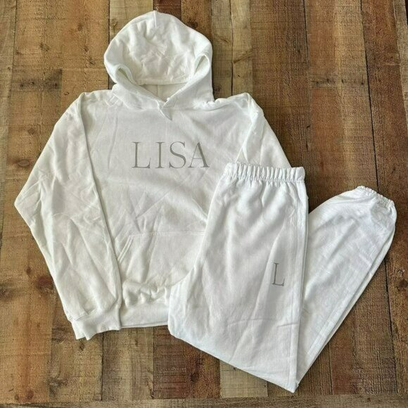 YG Entertainment Lisa white and gray graphic print hoodie jogger set women's L - Picture 1 of 15